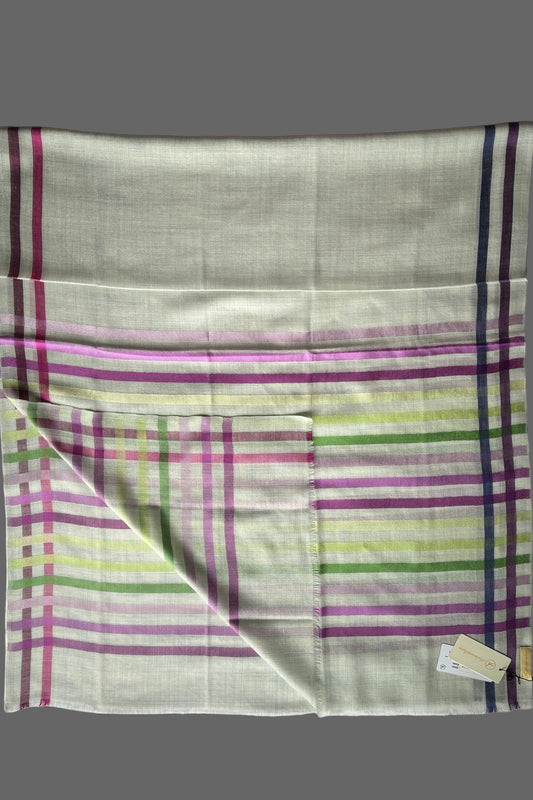 Light Blue coloured Wool-Silk Stole with Rainbow Edge