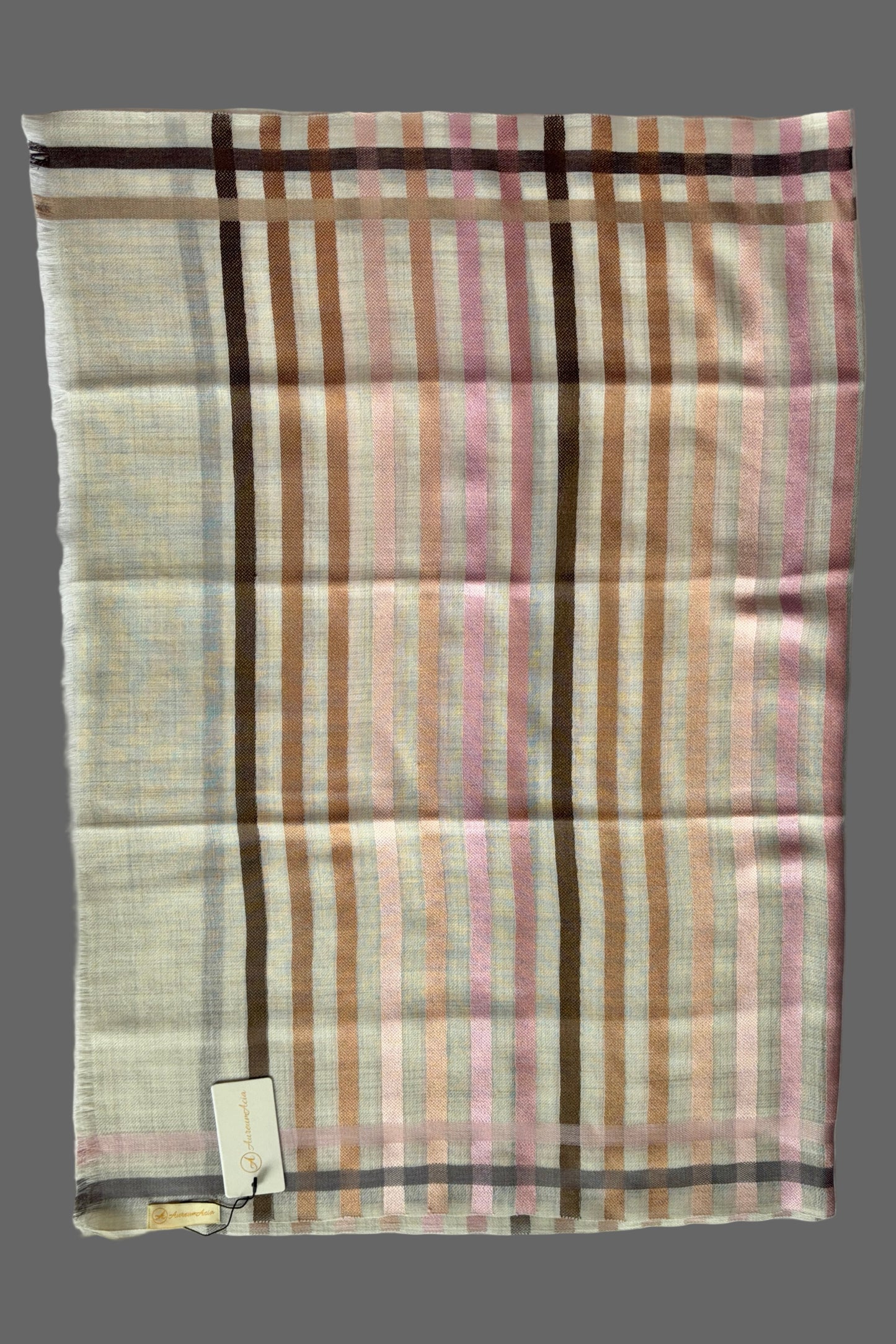 Cream coloured Wool-Silk Stole with Rainbow Edge