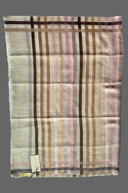 Cream coloured Wool-Silk Stole with Rainbow Edge