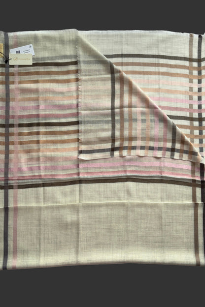 Cream coloured Wool-Silk Stole with Rainbow Edge