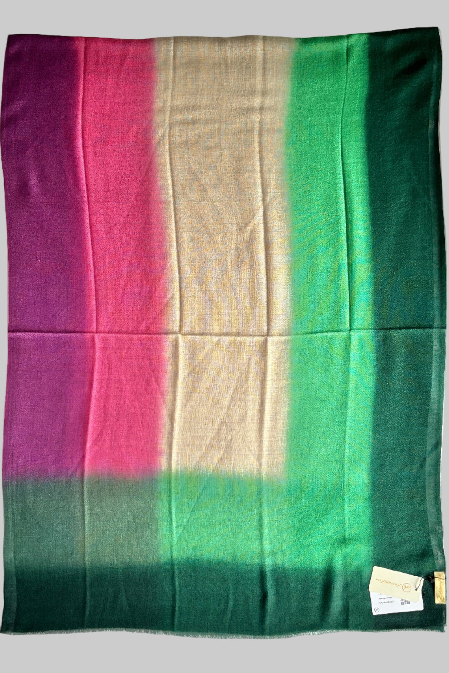 Ombre Stole in Green and Magenta on Brown Base