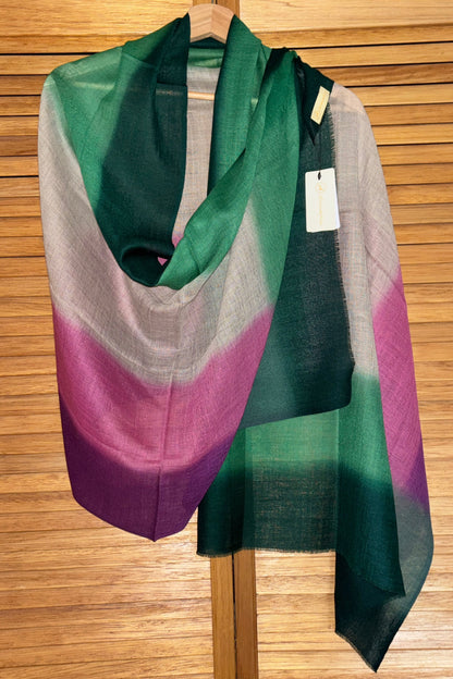 Ombre Stole in Green and Magenta on Brown Base