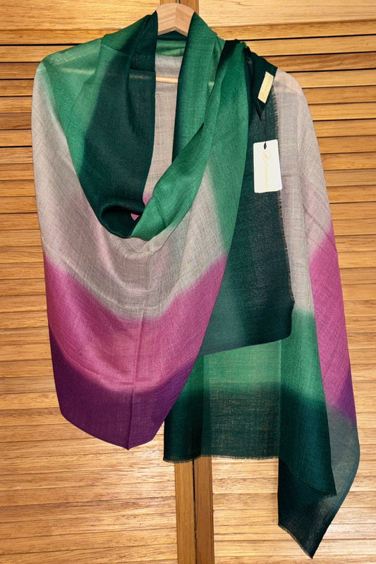 Ombre Stole in Green and Magenta on Brown Base