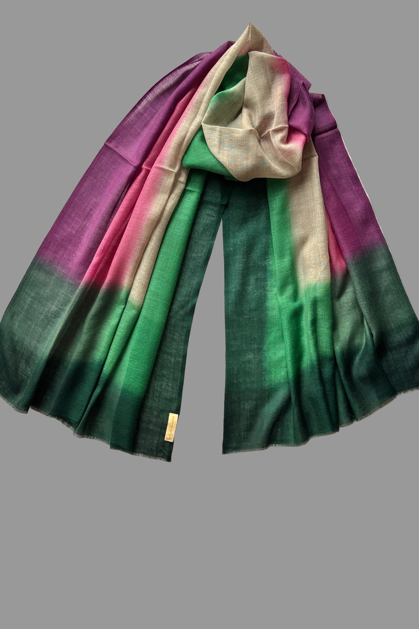 Ombre Stole in Green and Magenta on Brown Base