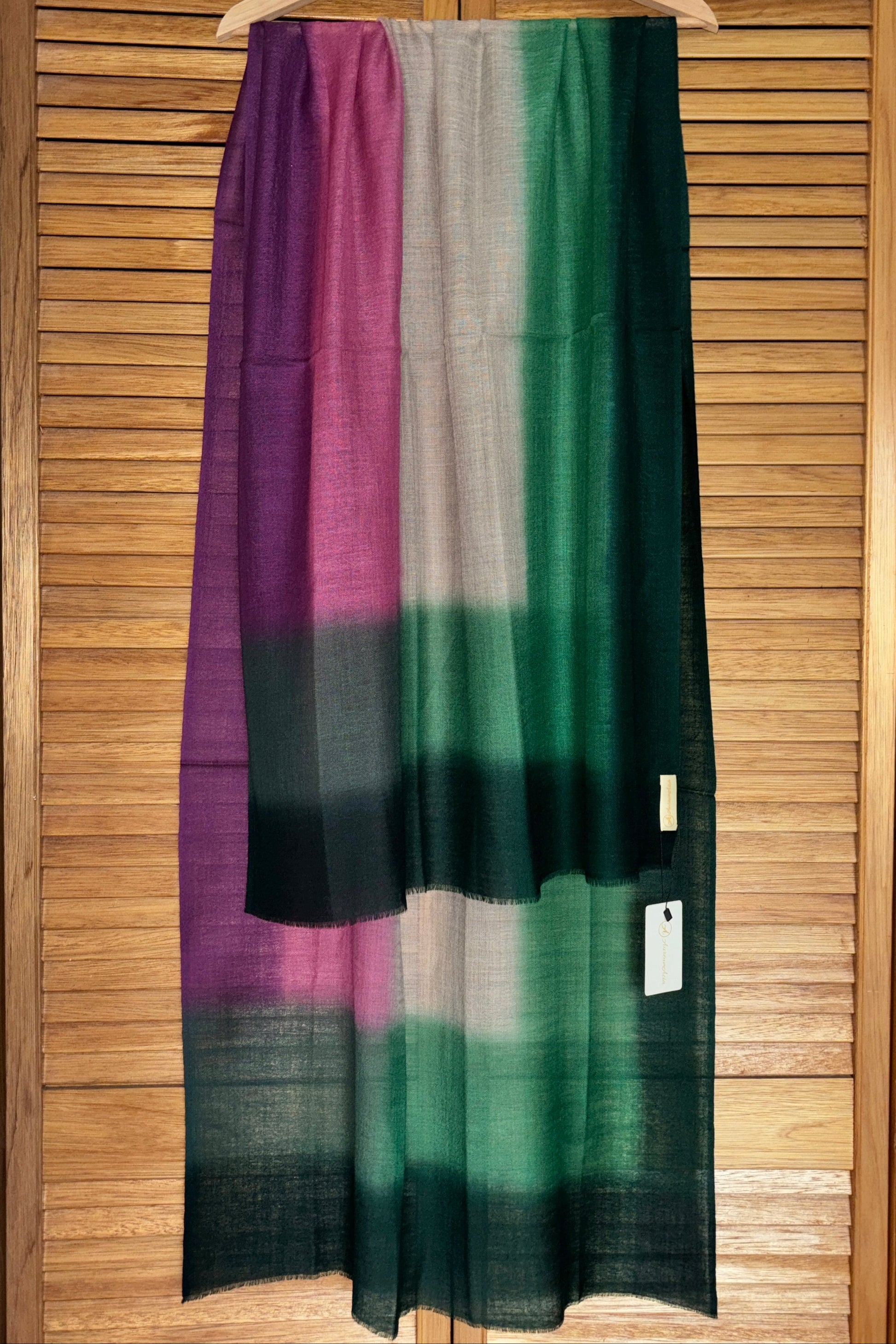 Ombre Stole in Green and Magenta on Brown Base
