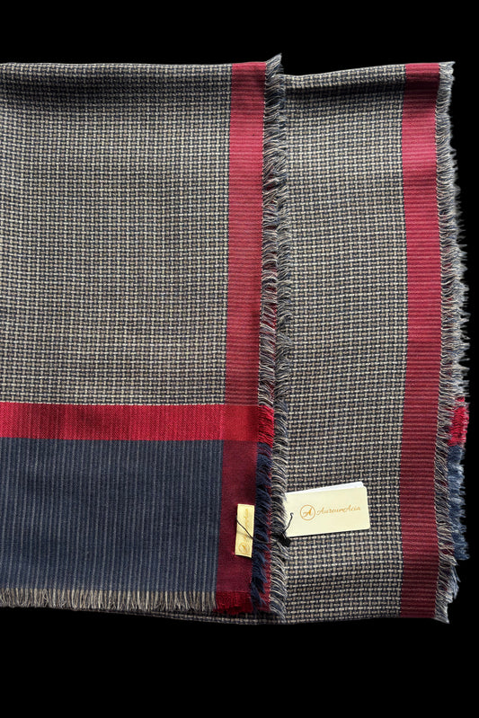 Navy Blue & Maroon Wool-Silk Stole