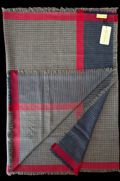Navy Blue & Maroon Wool-Silk Stole