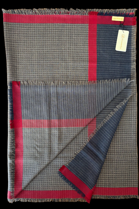 Navy Blue & Maroon Wool-Silk Stole