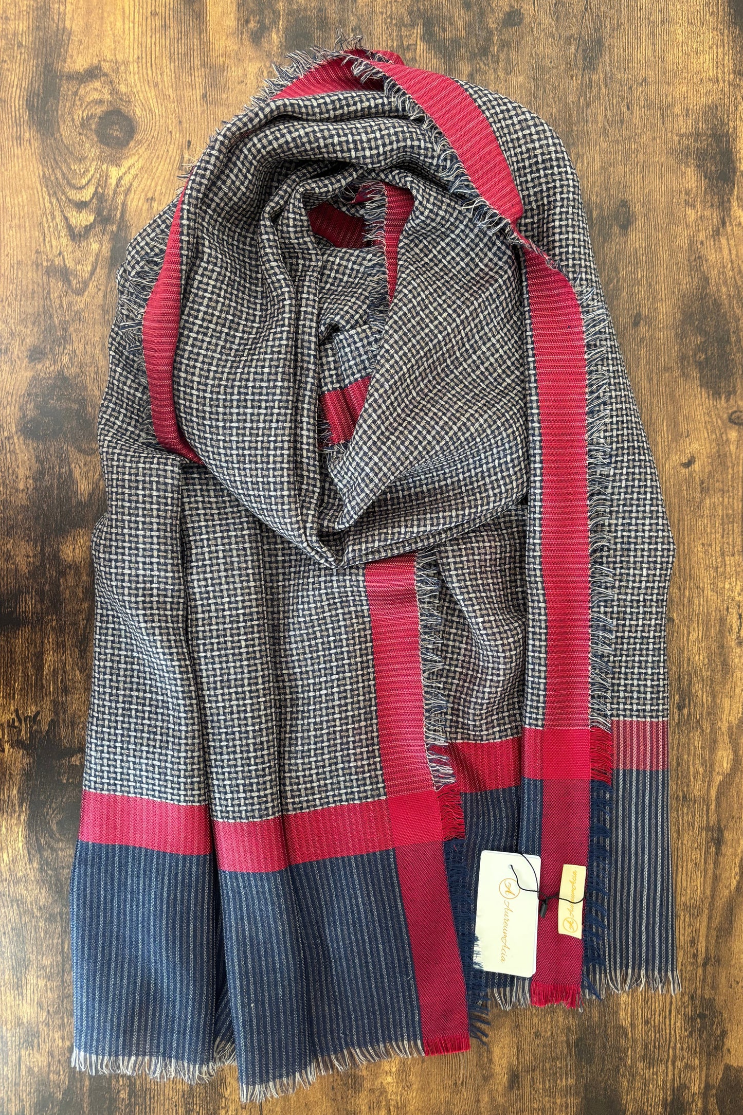 Navy Blue & Maroon Wool-Silk Stole