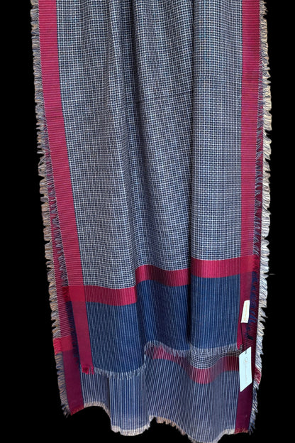Navy Blue & Maroon Wool-Silk Stole
