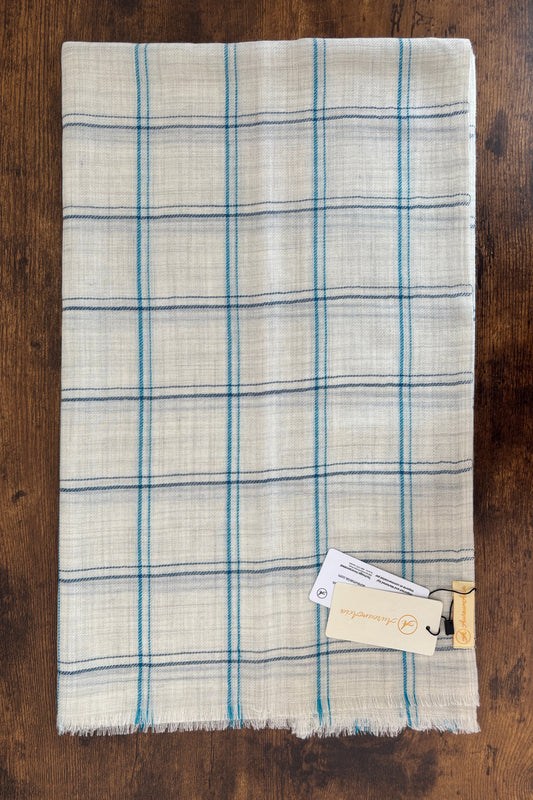 Cream Stole-Check Pattern-Blue & Grey