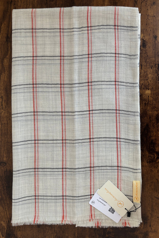 Cream Stole-Check Pattern-Orange & Grey