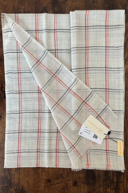 Cream Stole-Check Pattern-Orange & Grey