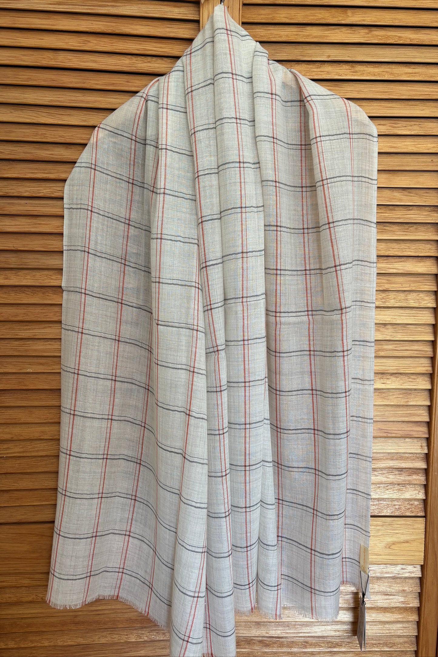 Cream Stole-Check Pattern-Orange & Grey