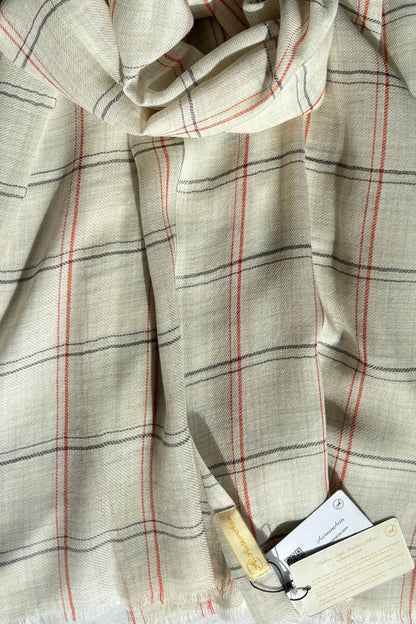 Cream Stole-Check Pattern-Orange & Grey