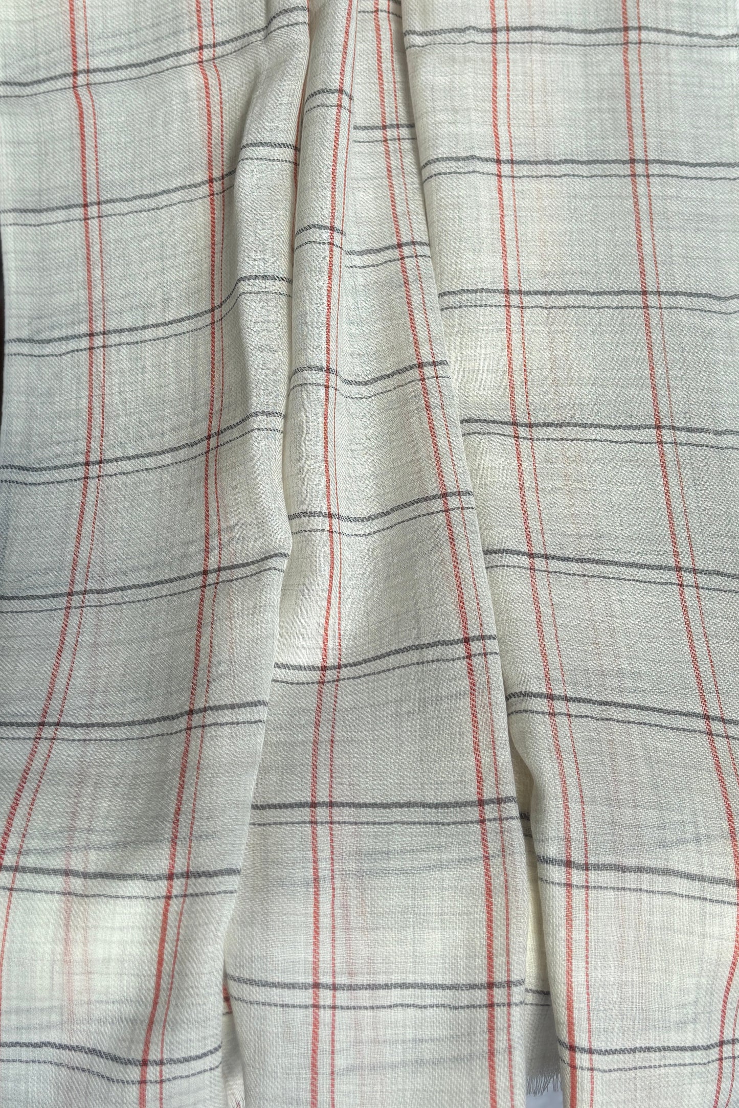 Cream Stole-Check Pattern-Orange & Grey