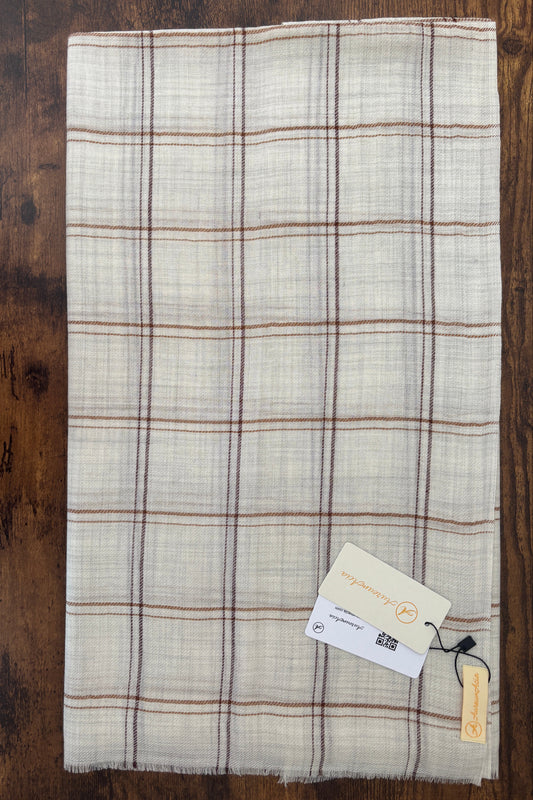 Cream Stole-Check Pattern-Chocolate & Brown