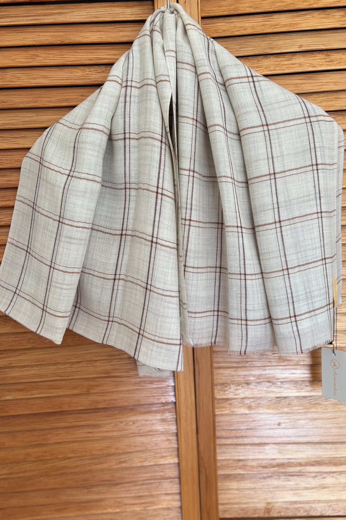 Cream Stole-Check Pattern-Chocolate & Brown