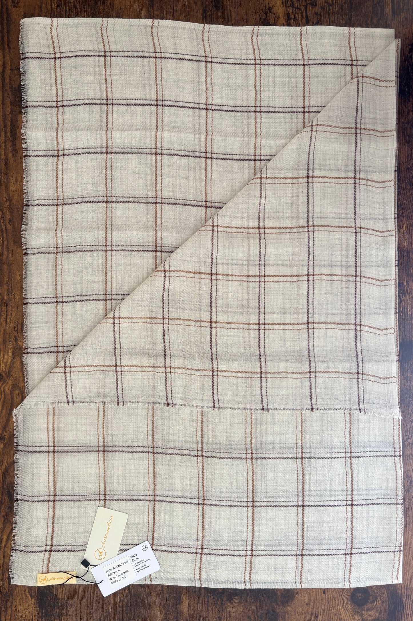 Cream Stole-Check Pattern-Chocolate & Brown