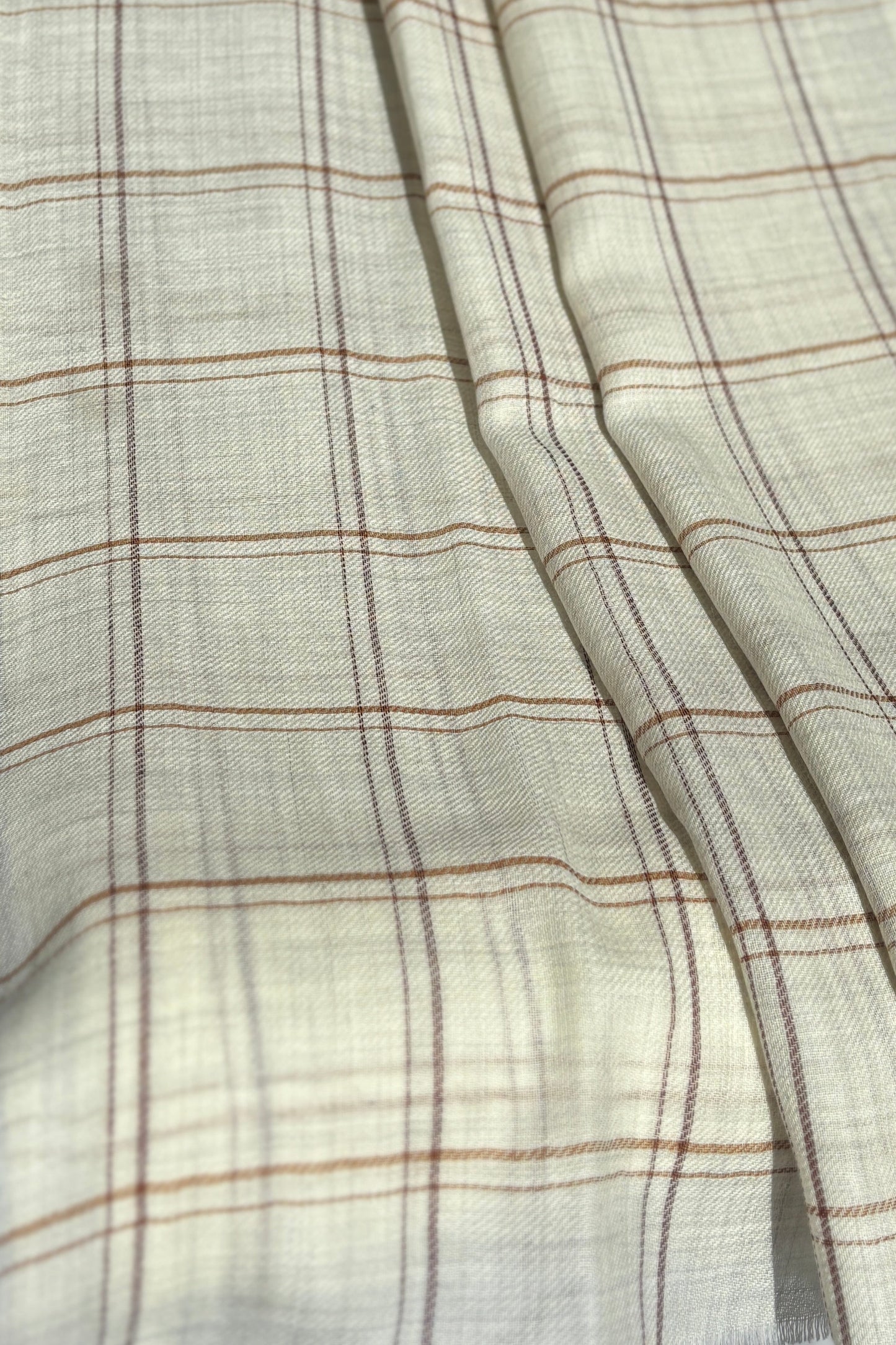 Cream Stole-Check Pattern-Chocolate & Brown