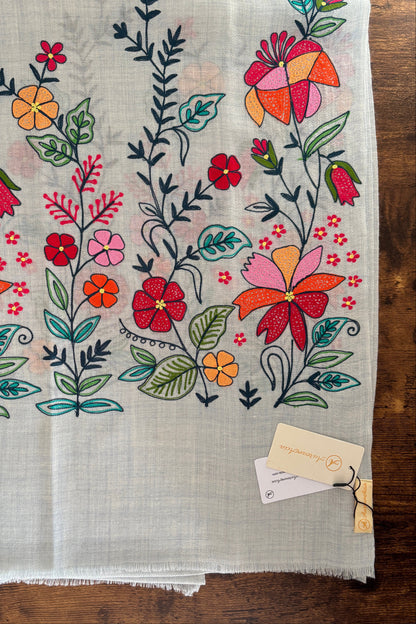 Woollen Stole with Multicolour Silk Embroidery