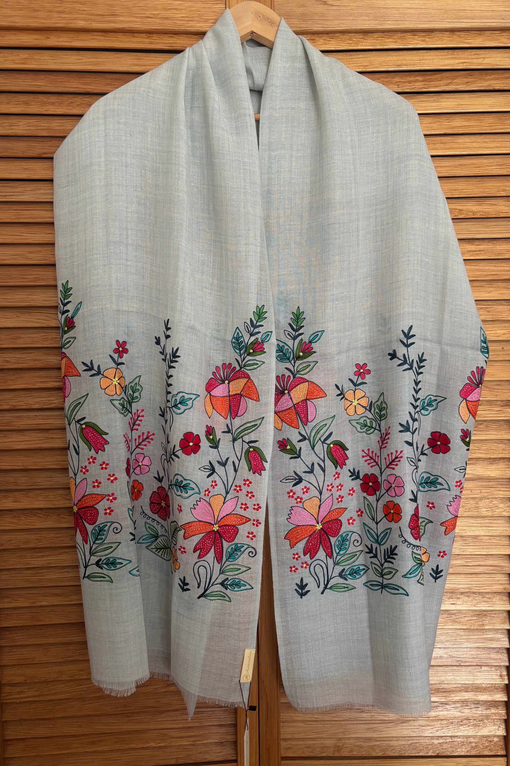 Woollen Stole with Multicolour Silk Embroidery