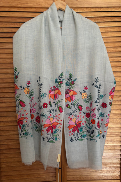 Woollen Stole with Multicolour Silk Embroidery