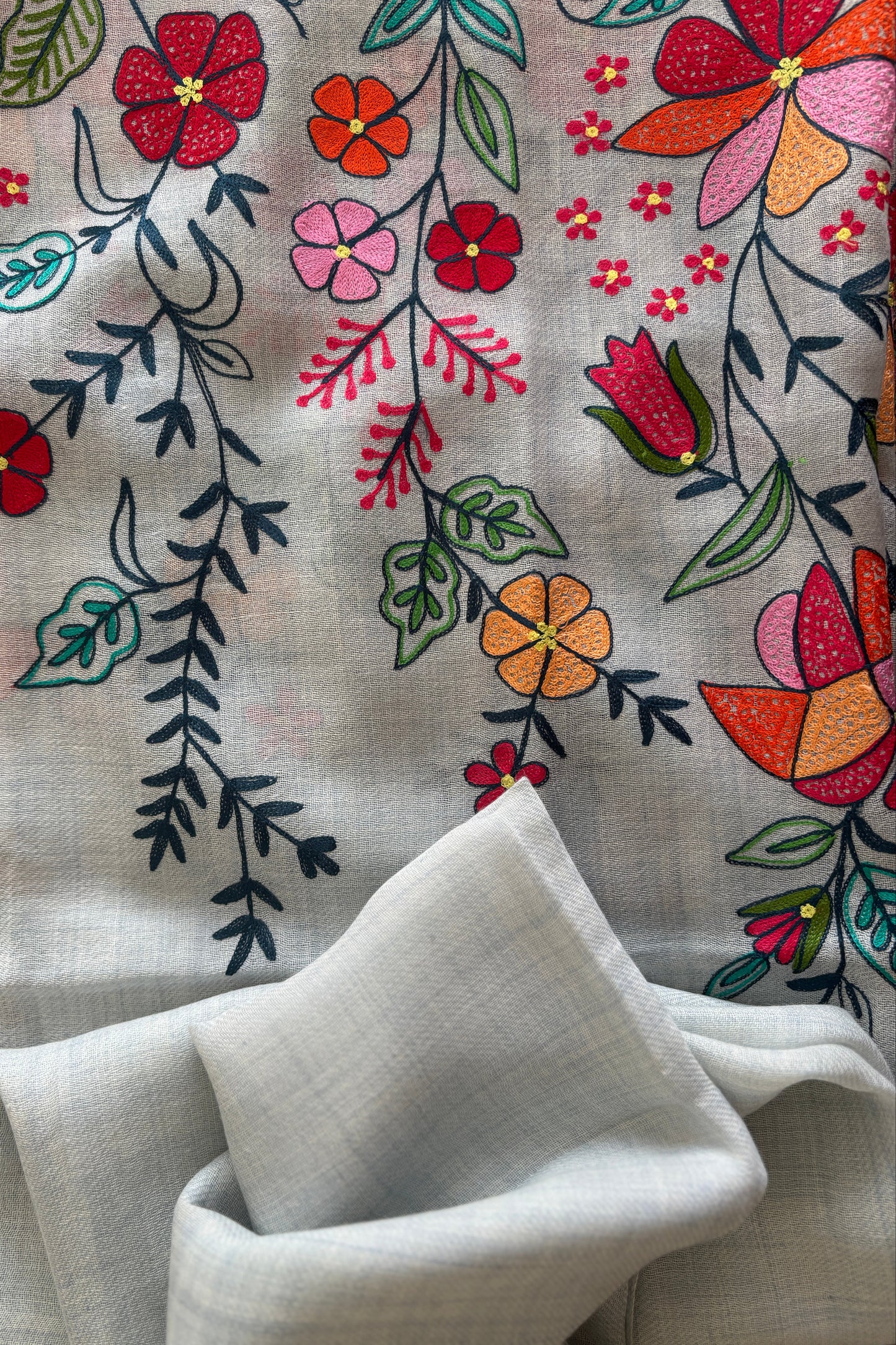 Woollen Stole with Multicolour Silk Embroidery