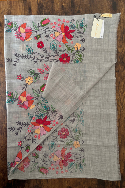 Woollen Stole with Multicolour Silk Embroidery