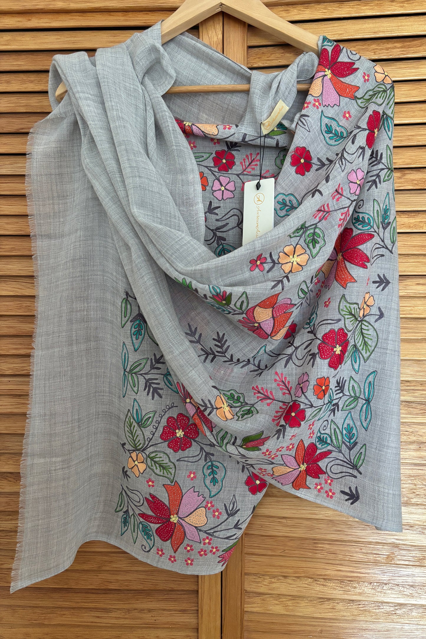 Woollen Stole with Multicolour Silk Embroidery