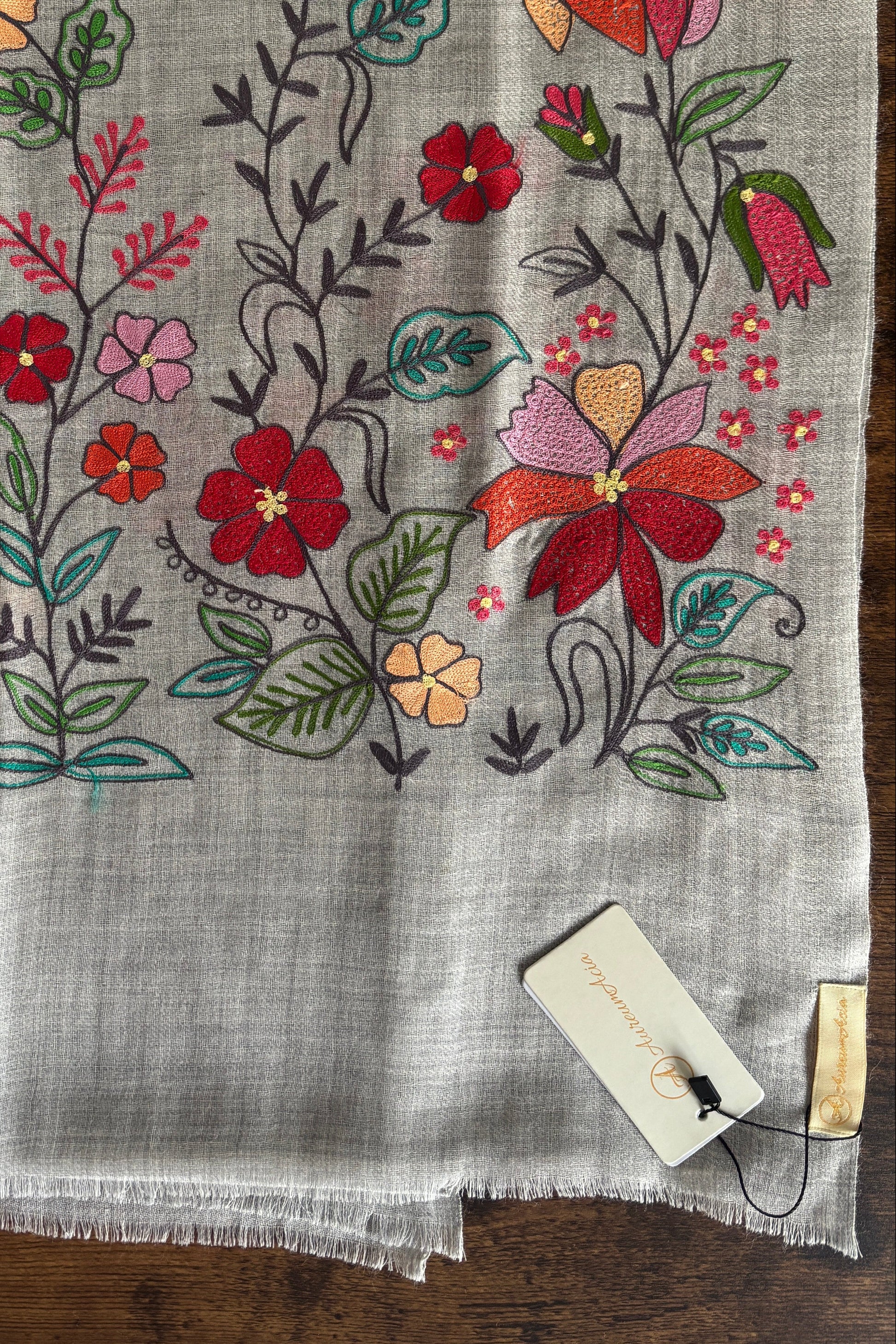 Woollen Stole with Multicolour Silk Embroidery