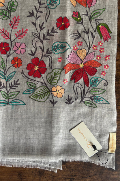 Woollen Stole with Multicolour Silk Embroidery
