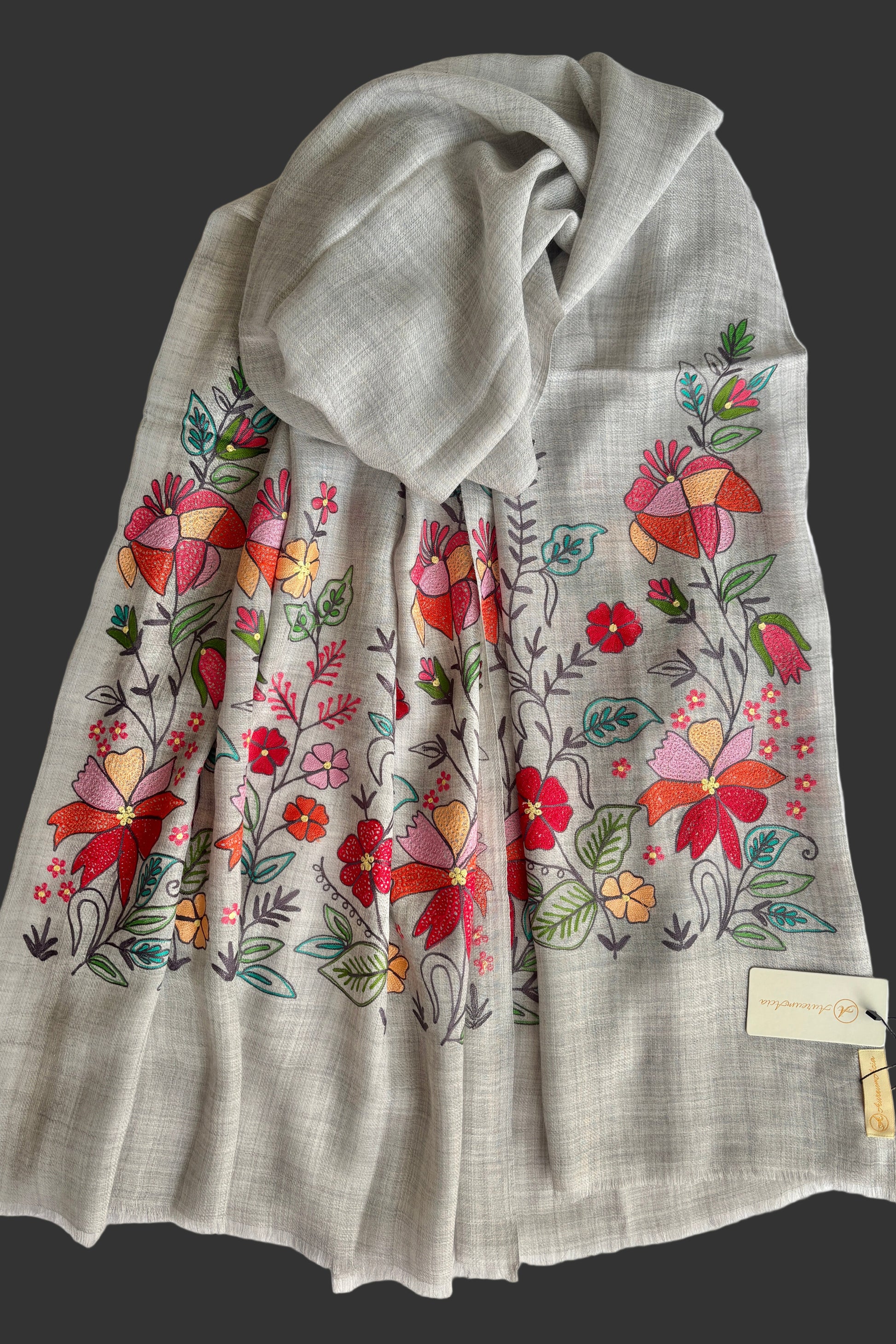 Woollen Stole with Multicolour Silk Embroidery