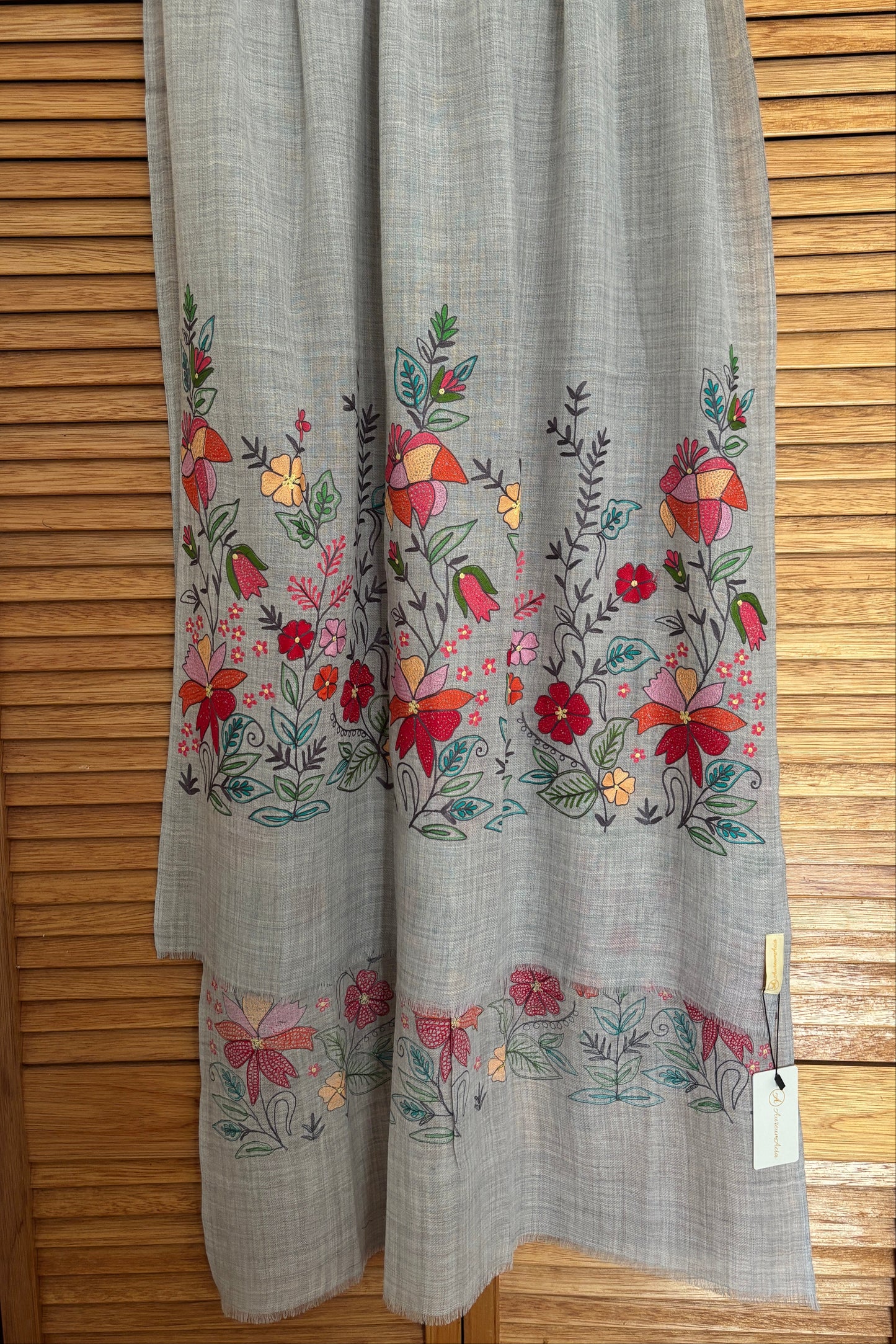Woollen Stole with Multicolour Silk Embroidery