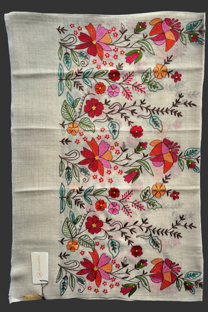 Woollen Stole with Multicolour Silk Embroidery
