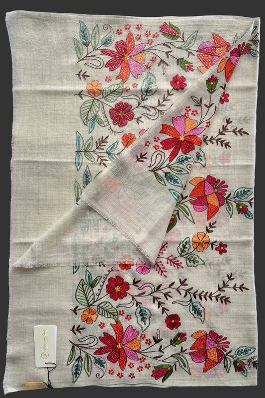 Woollen Stole with Multicolour Silk Embroidery