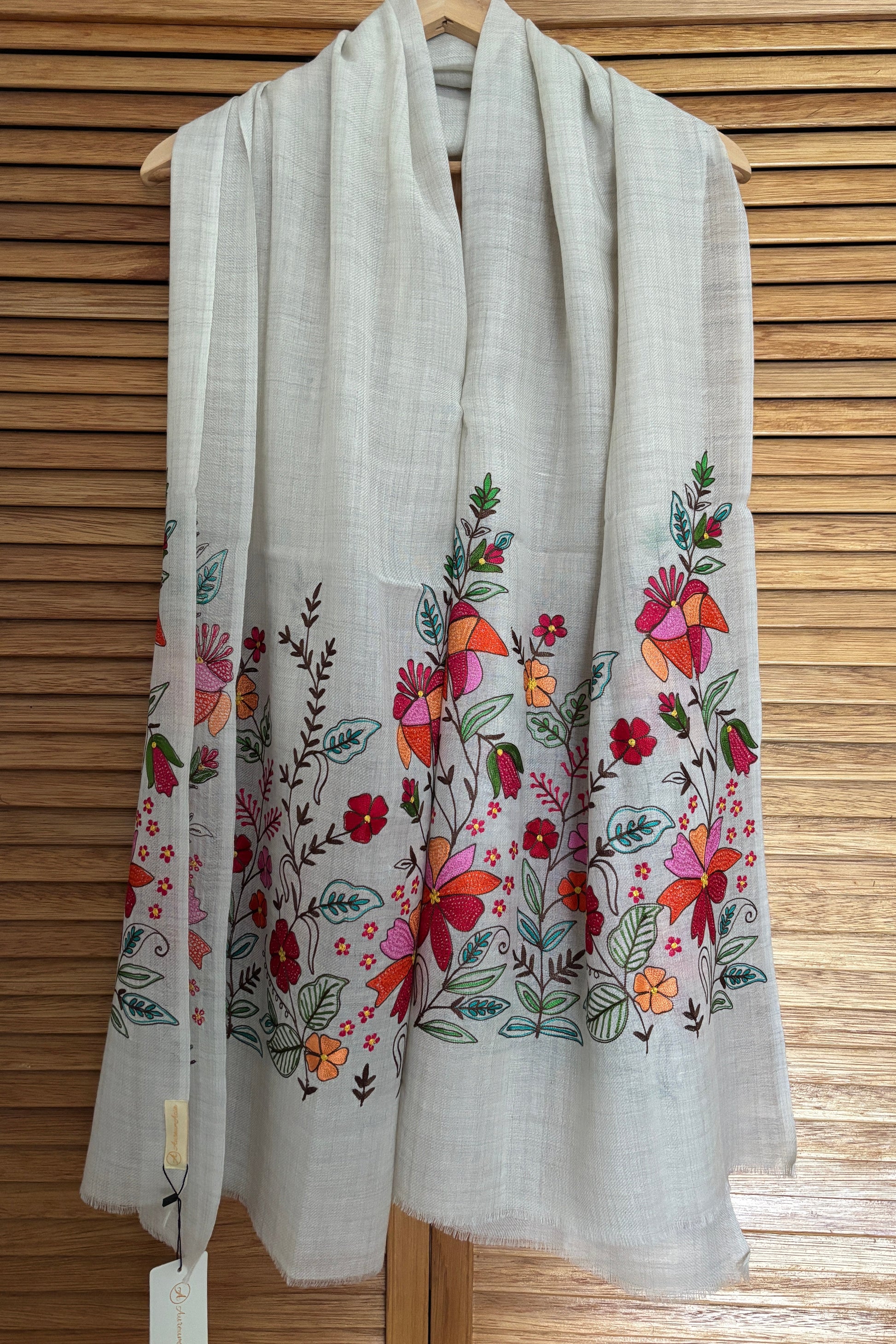 Woollen Stole with Multicolour Silk Embroidery