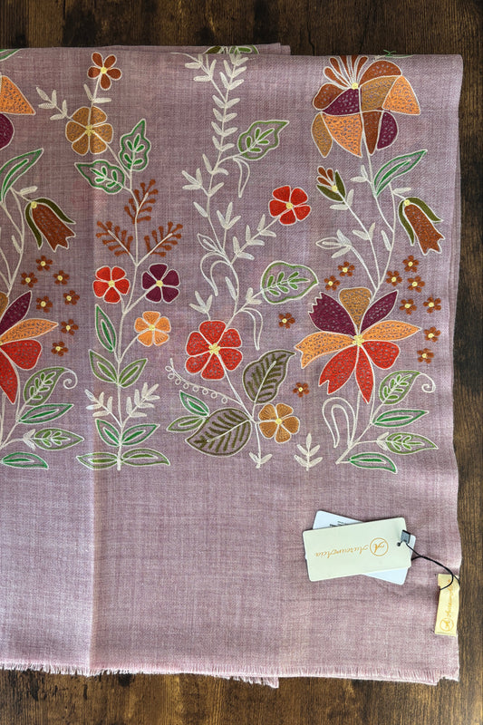 Woollen Stole with Multicolour Silk Embroidery
