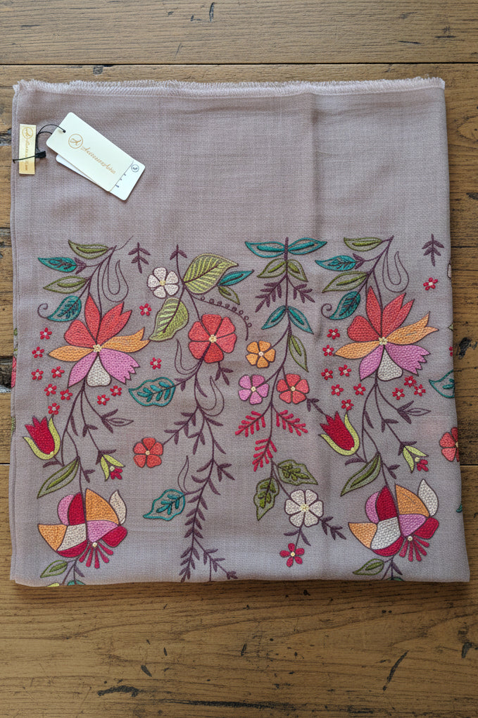 Woollen Stole with Multicolour Silk Embroidery