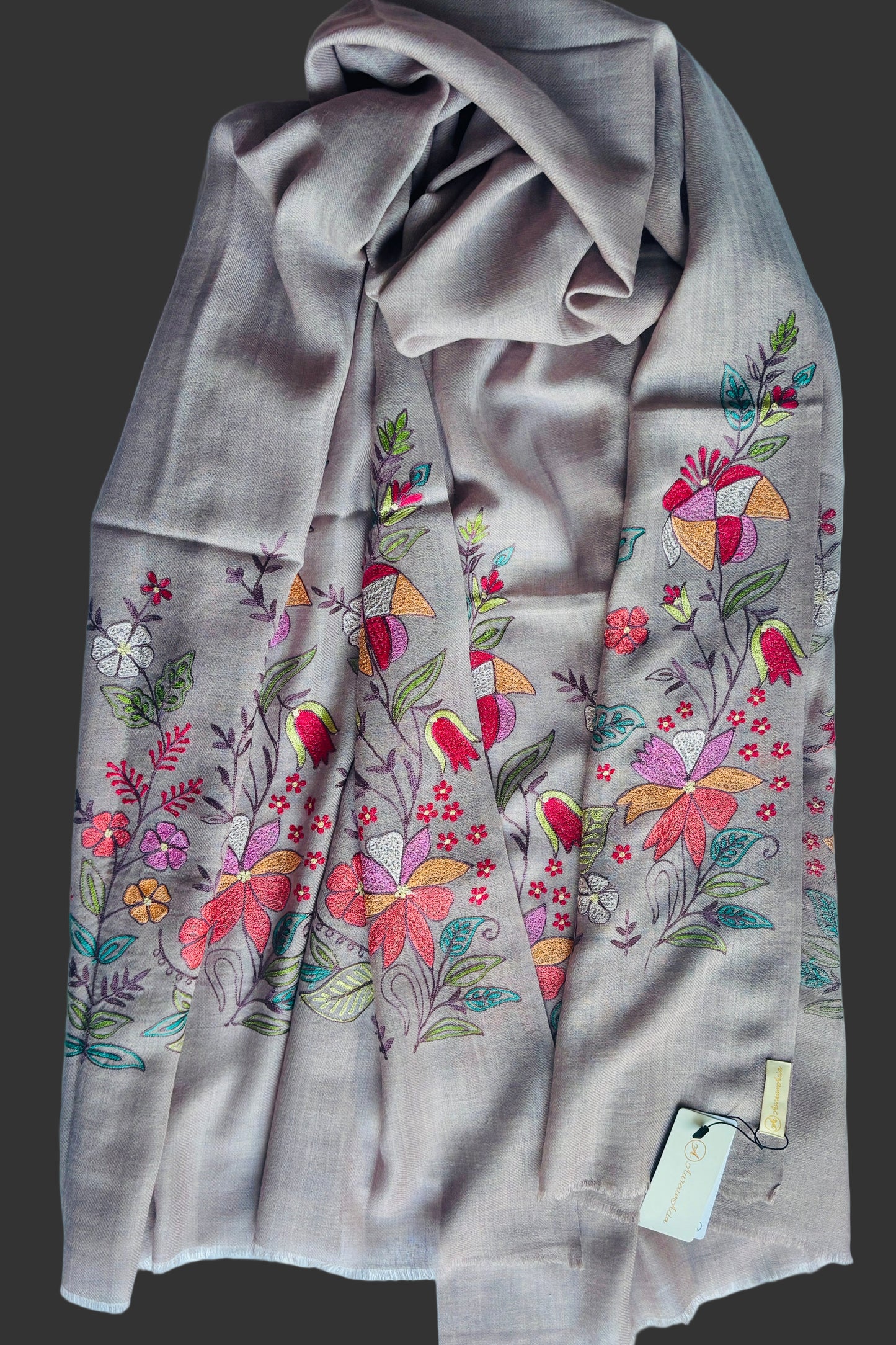 Woollen Stole with Multicolour Silk Embroidery