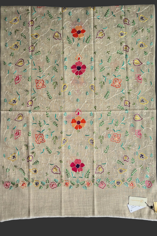 Floral embroidered stole on a beige base