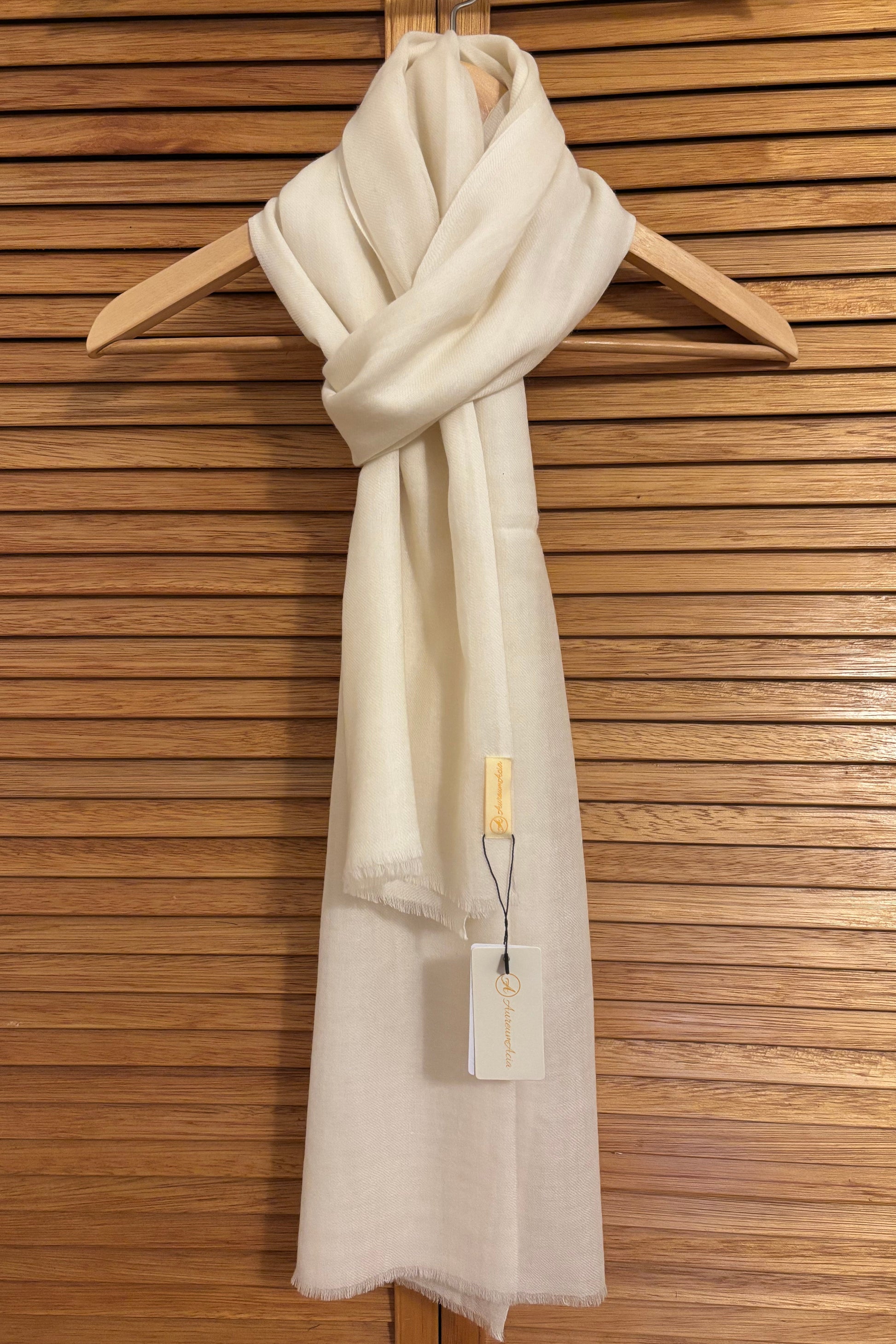 Solid Cream Wool-Cashmere Stole