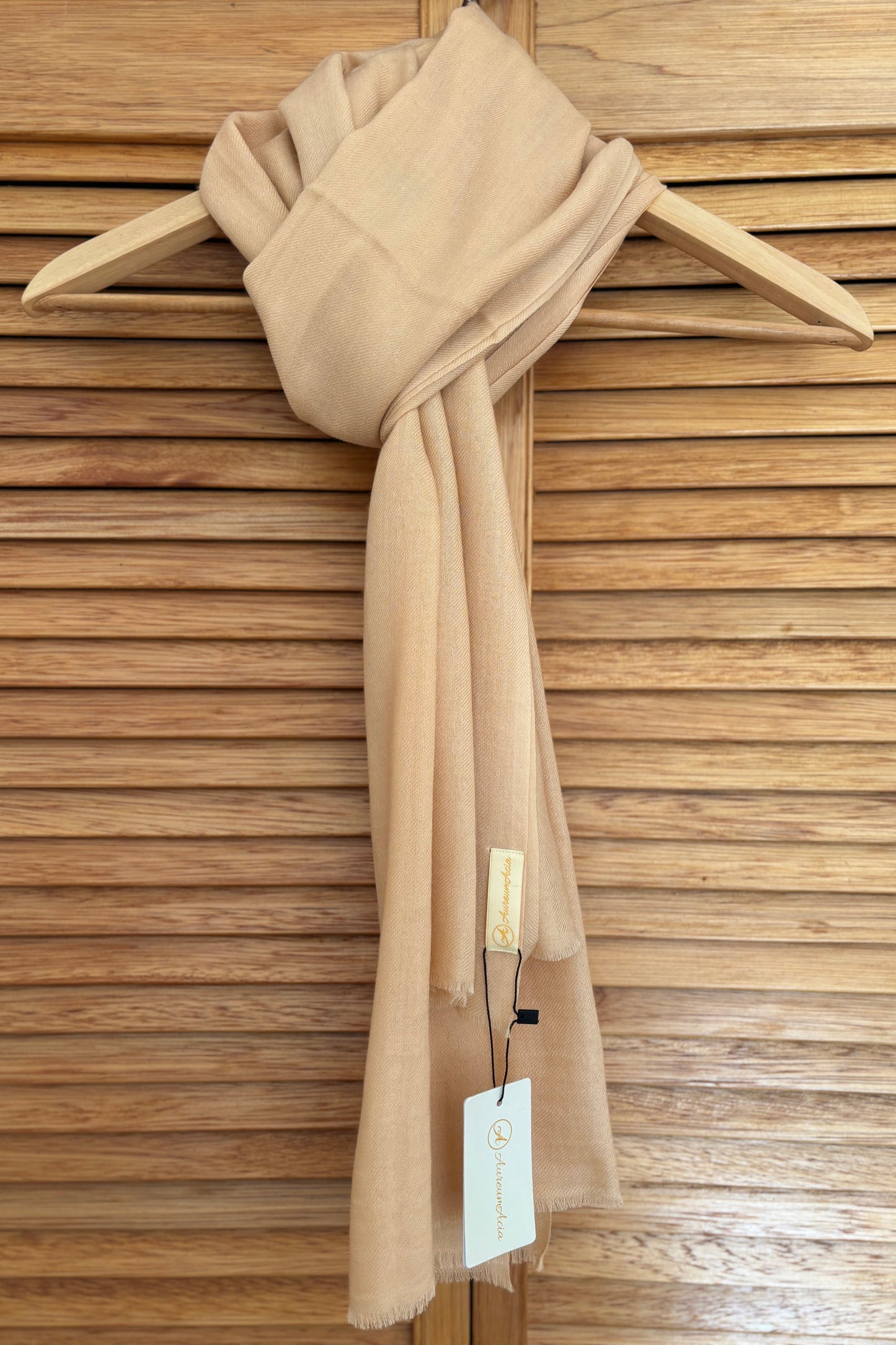 Solid Peach Wool-Cashmere Stole