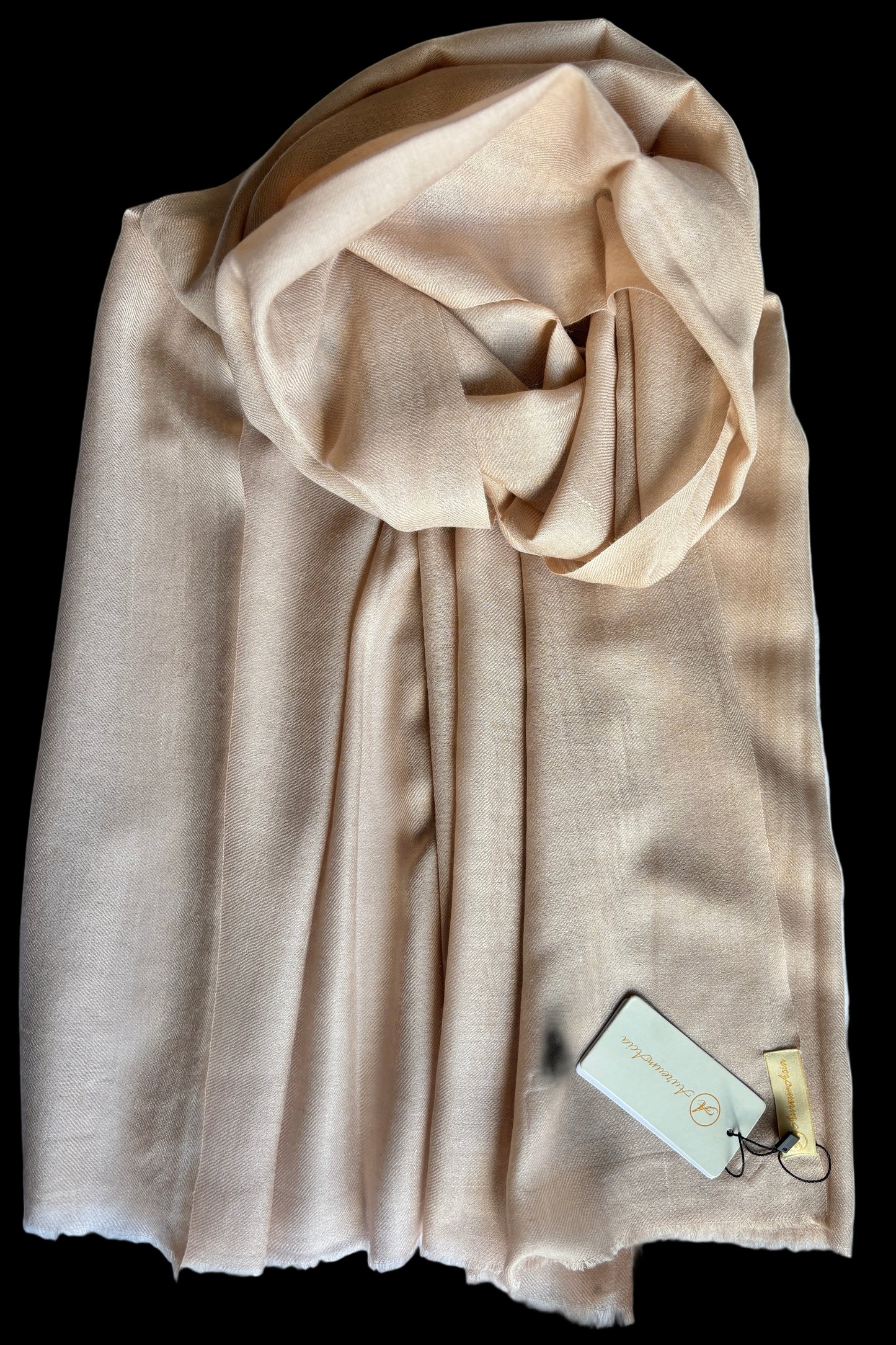 Apricot solid stole of silk, cashmere and wool 