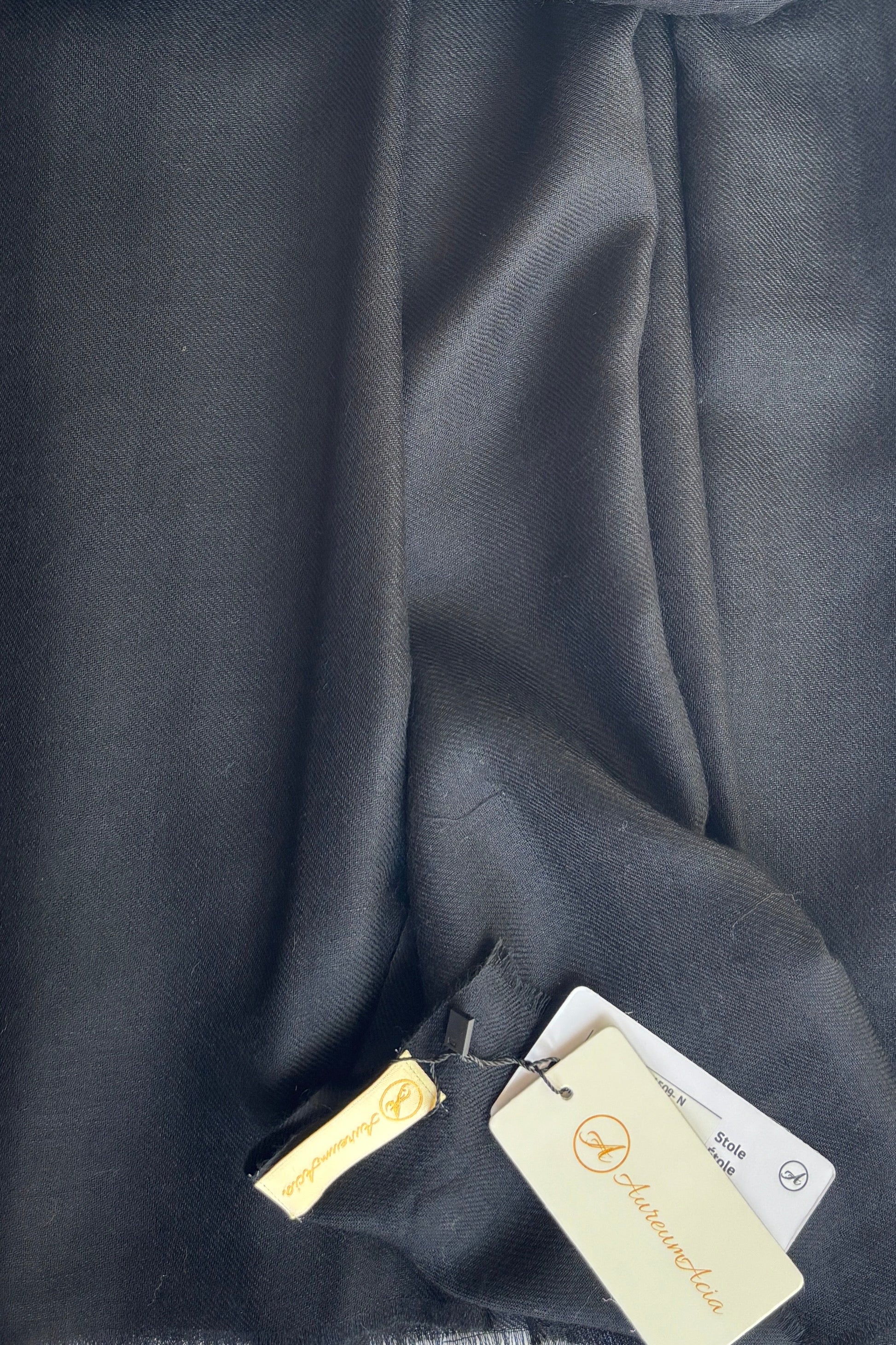 Black solid stole of silk, cashmere and wool 