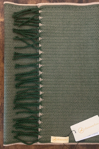 Green and beige woollen stole with fringes