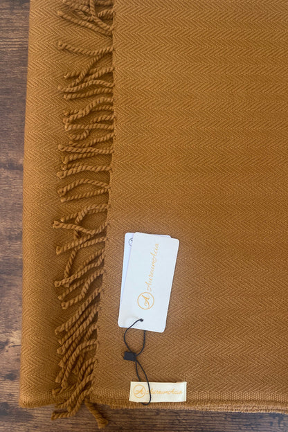 Bronze herringbone wool stole with fringes on ends