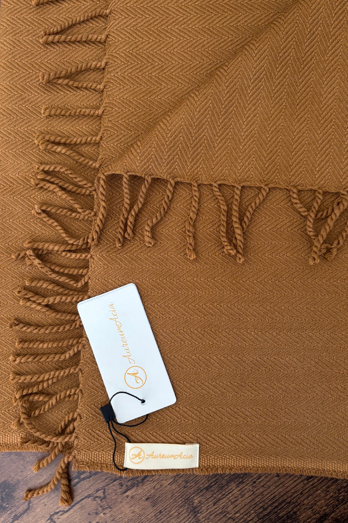 Bronze herringbone wool stole with fringes on ends
