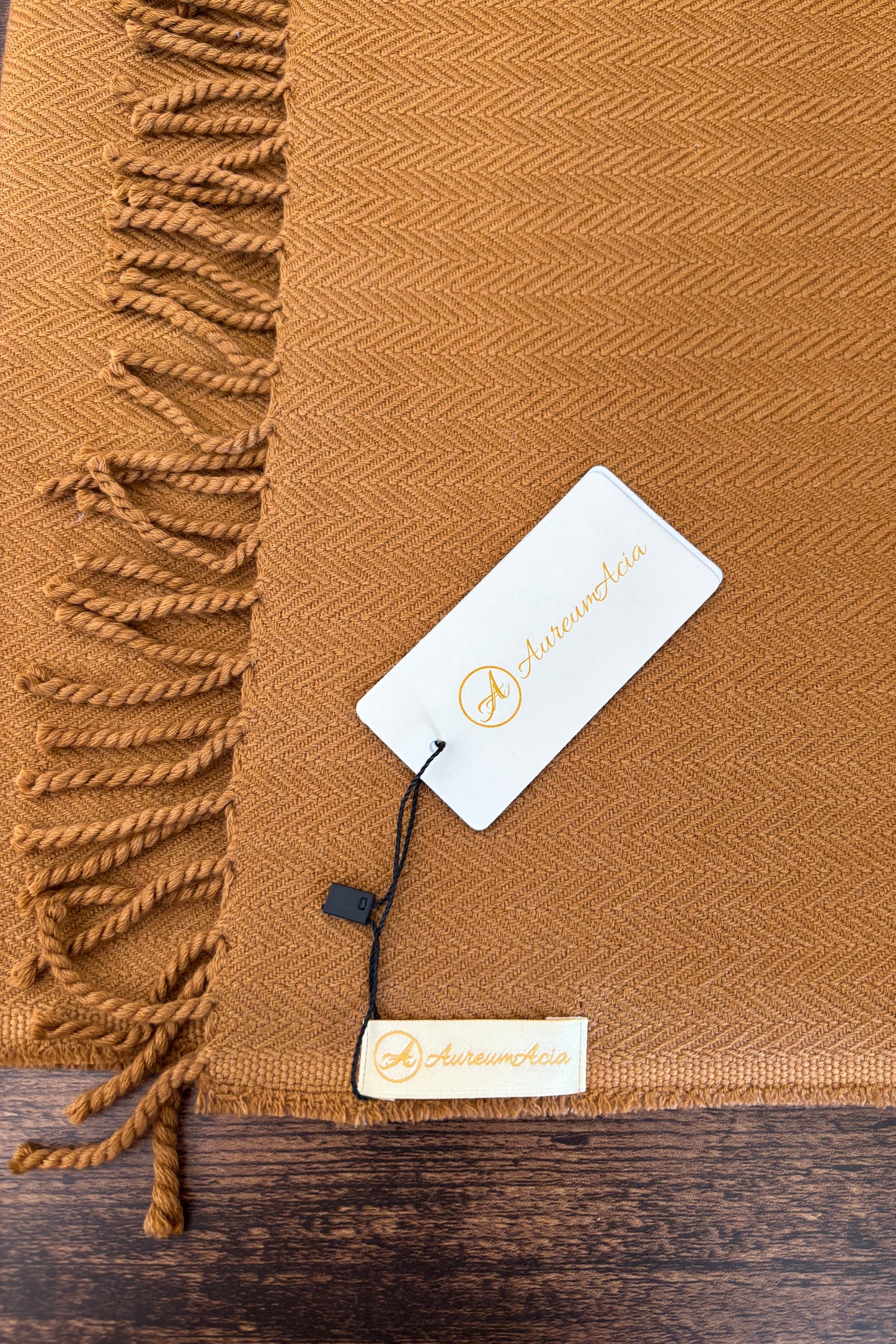 Bronze herringbone wool stole with fringes on ends