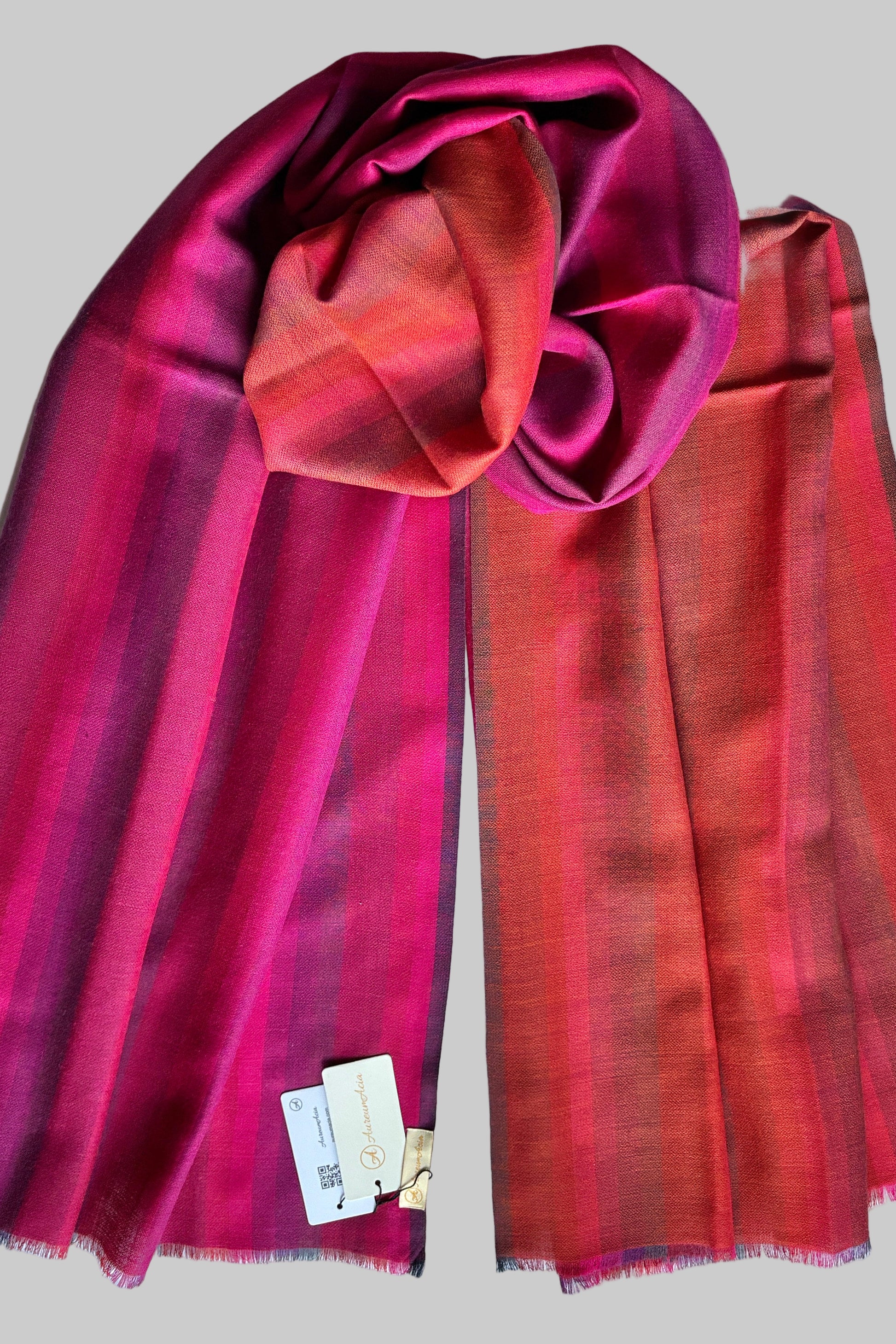 Hot pink and rust colour lined wool stole
